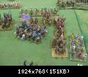 The heros of the game, 16 LI slingers, caught IR'B' LC, JLS, B, Sh Cavalry, broke it, Shaking 1 or two units, which cost a command and a flank.